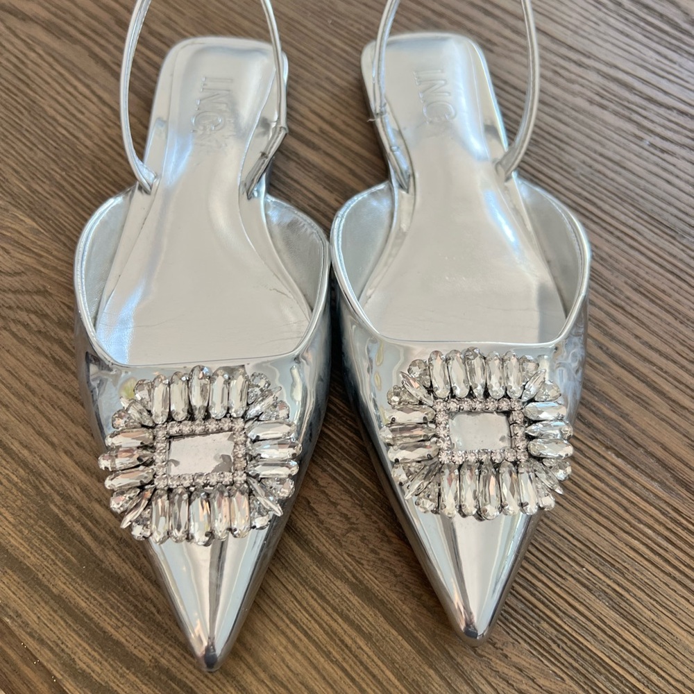 INC International Concepts Women's Silver Embellished Slingback Shoes